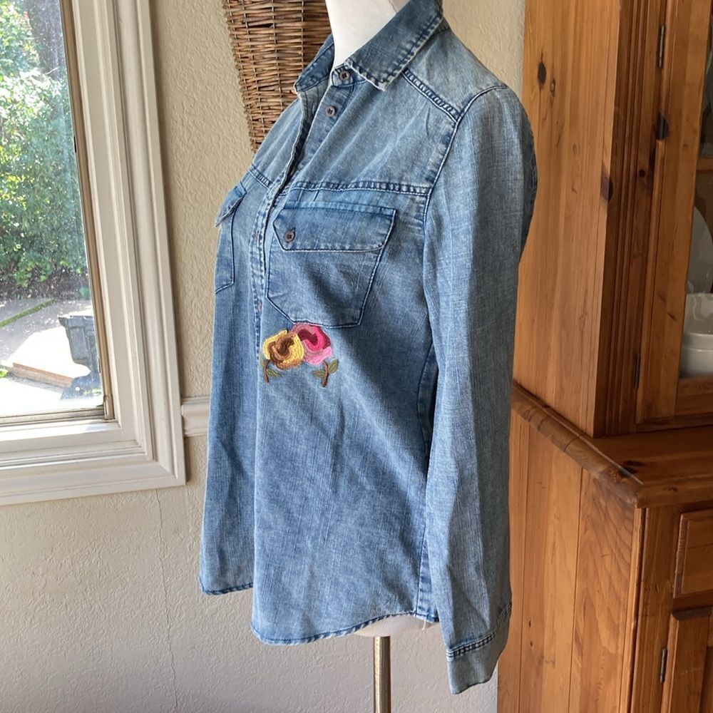 Oddy Button Down Boho Embroidered Long Sleeve Jea… - image 3